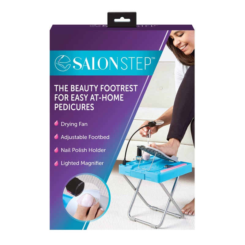 Salon Step The Beauty Footrest for Easy at-Home Pedicures, Treat Your Feet, No More Bending or Stretching with LED Magnifier, Drying Fan, Adjustable Foot Rest, Non-Slip Sturdy Legs & Built-in Storage - Image 1